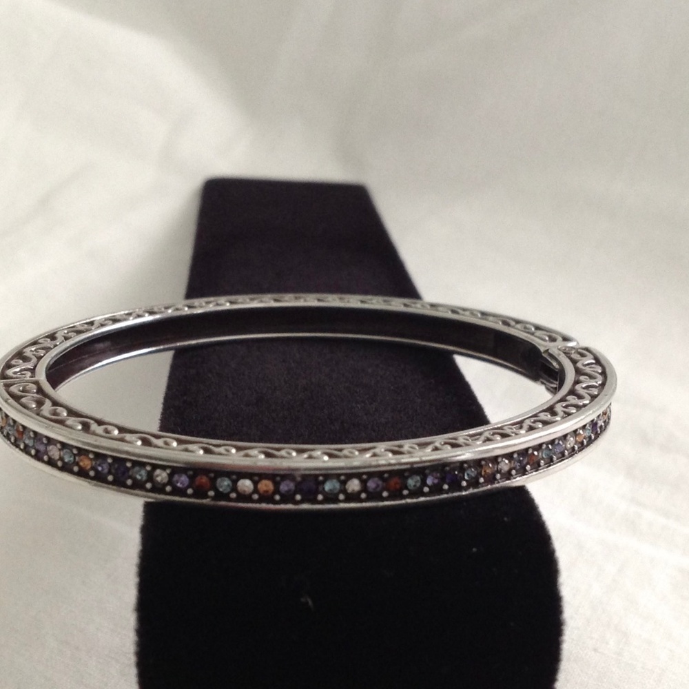 Brighton Silver Bangle Bracelet with Multicolored Accent Stones
